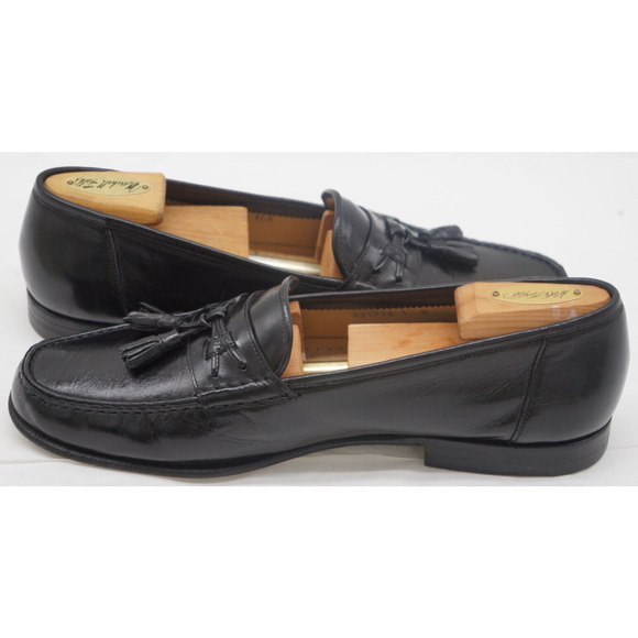 Santoni Black Calf Leather Tassel Loafer Dress Shoes Moc Toe Italy Men\'s 10.5 D